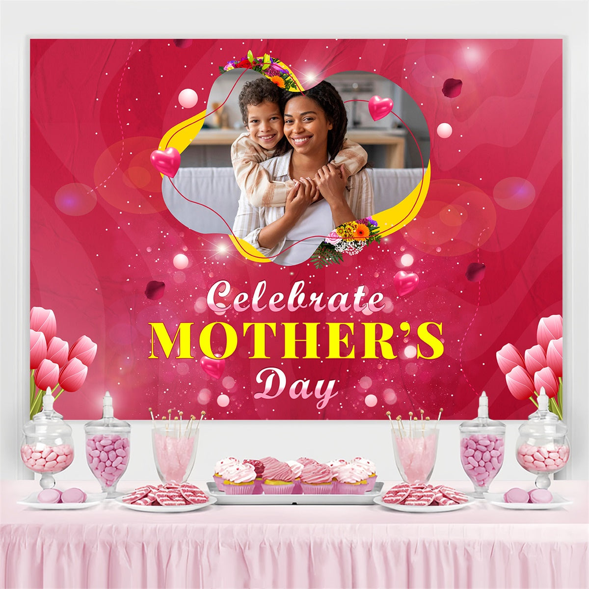 Mother's Day Backdrop Tulip Festive Red Personalized Backdrop MRR3-105