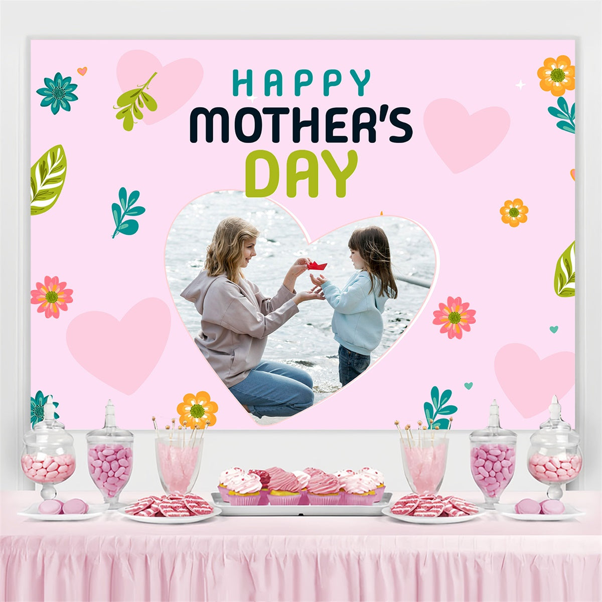 Mothers Day Backdrop Soft Pastel Floral Customized Backdrop MRR3-106