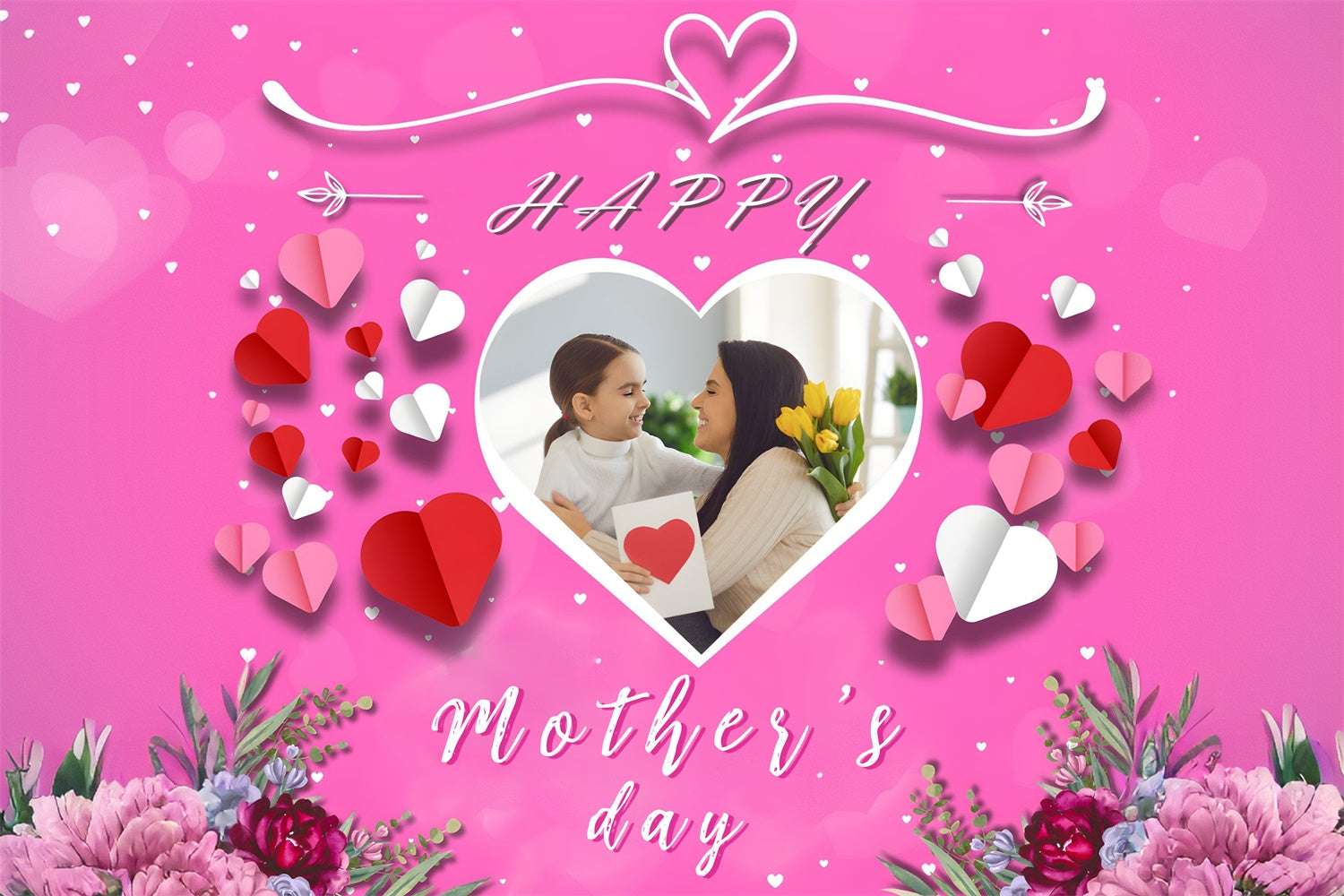 Mother's Day Photo Backdrop Heart Love Flowers Custom Backdrop MRR3-107