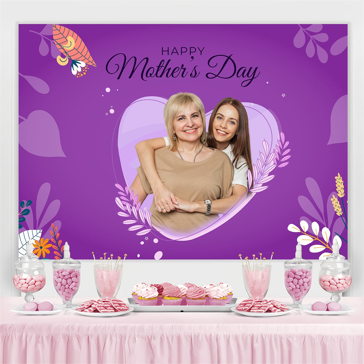 Mother's Day Backdrops Love Purple Floral Personalized Backdrop MRR3-108