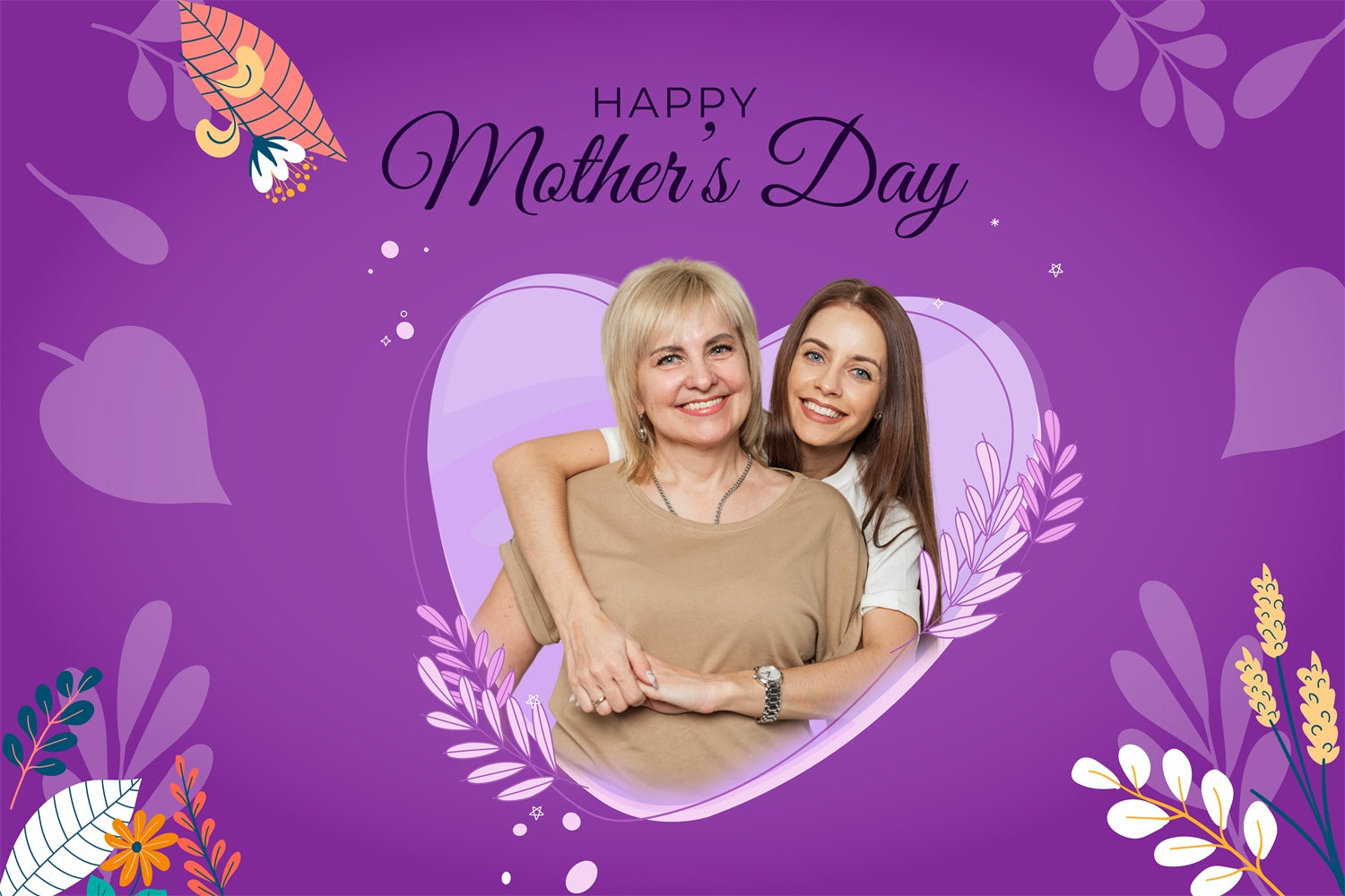 Mother's Day Backdrops Love Purple Floral Personalized Backdrop MRR3-108