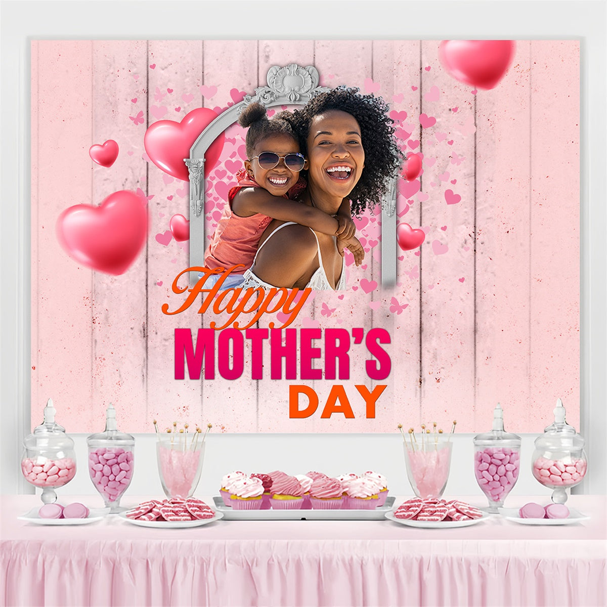 Mothers Day Photo Backdrop Pink Heartwood Personalized Backdrop MRR3-109