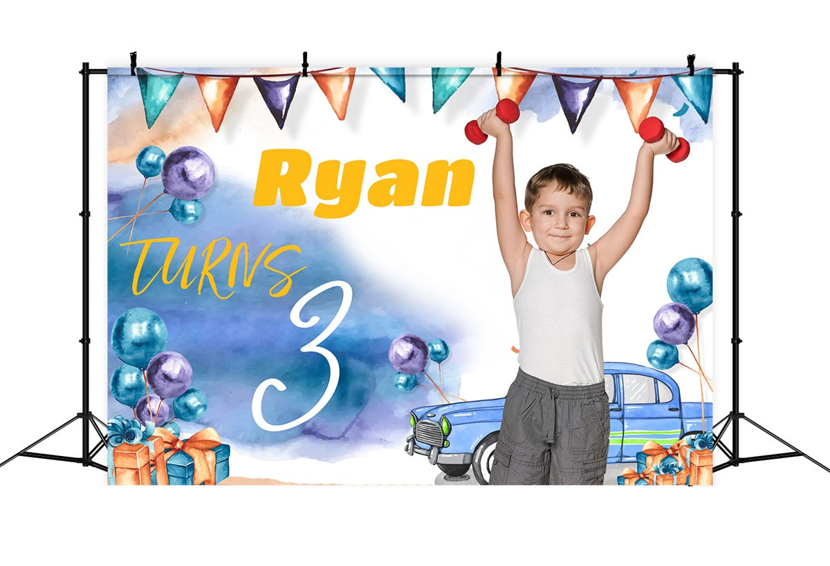 Custom Birthday Backdrops Watercolor Blue Balloon Backdrop MRR3-11