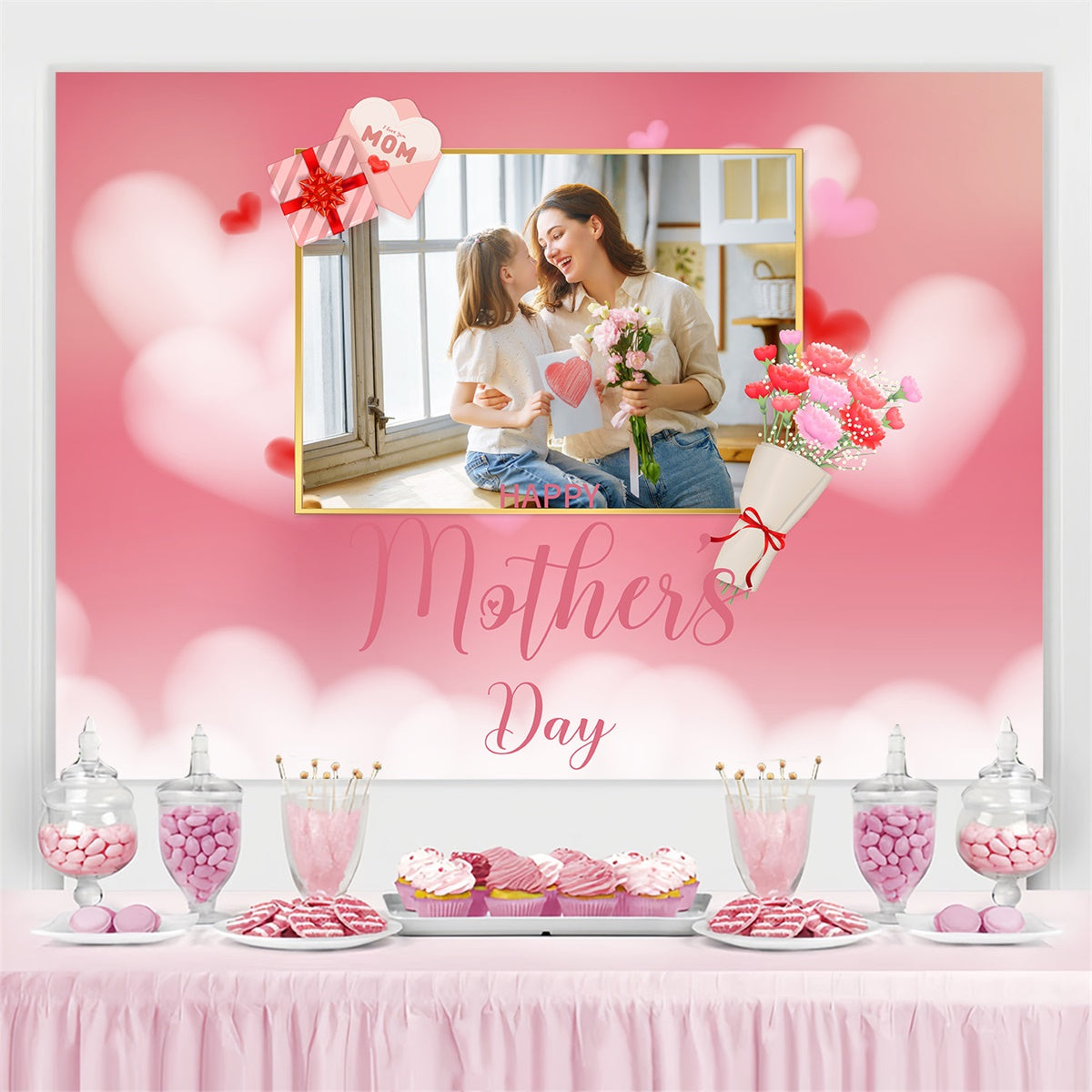 Mothers Day Backdrops Pink Floral Customized Backdrop MRR3-110