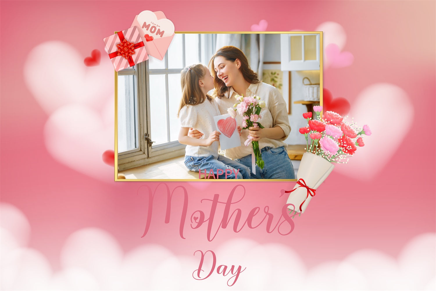 Mothers Day Backdrops Pink Floral Customized Backdrop MRR3-110