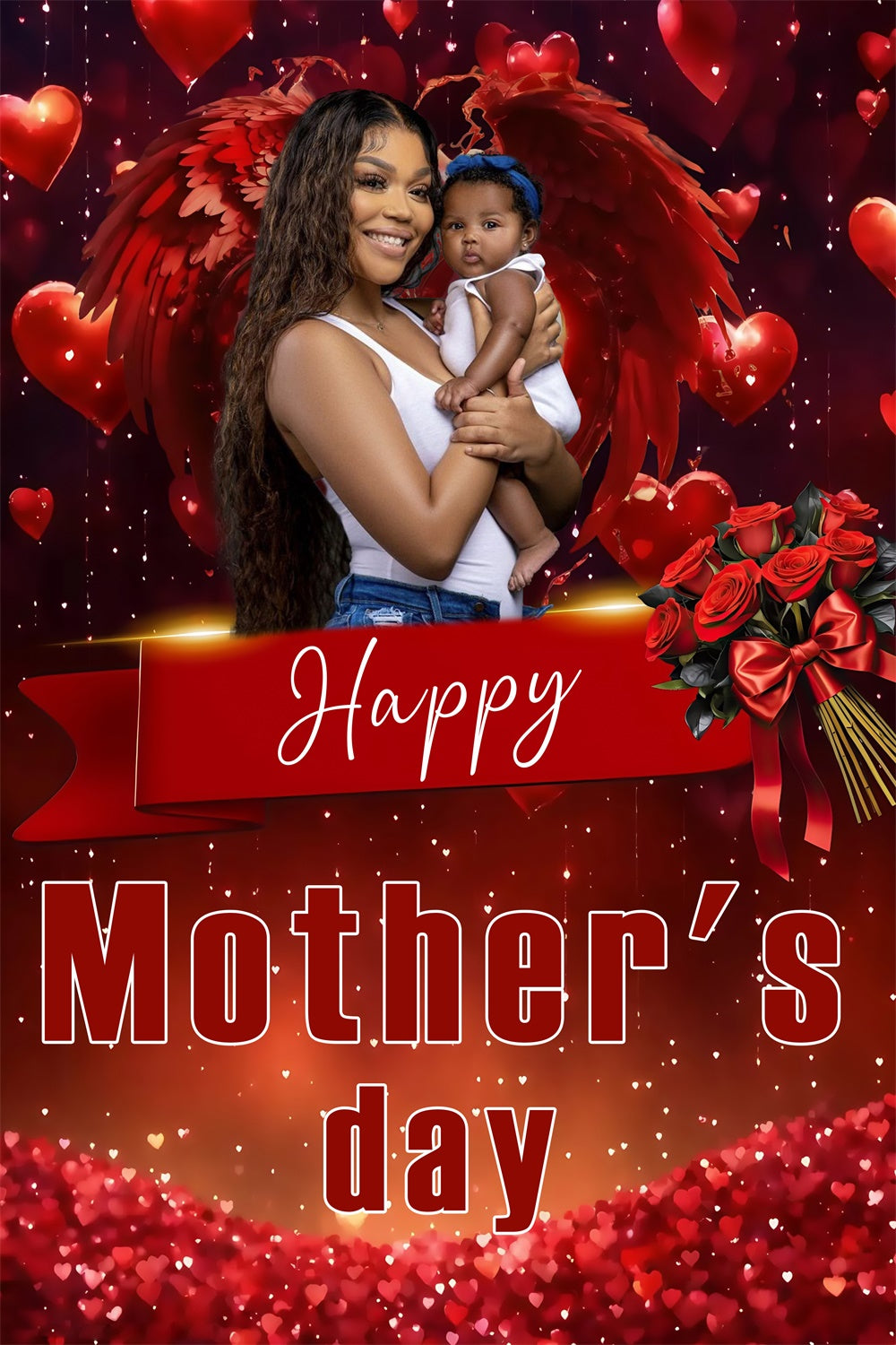 Backdrop For Mothers Day Red Roses Angelic Wings Customized Backdrop MRR3-114
