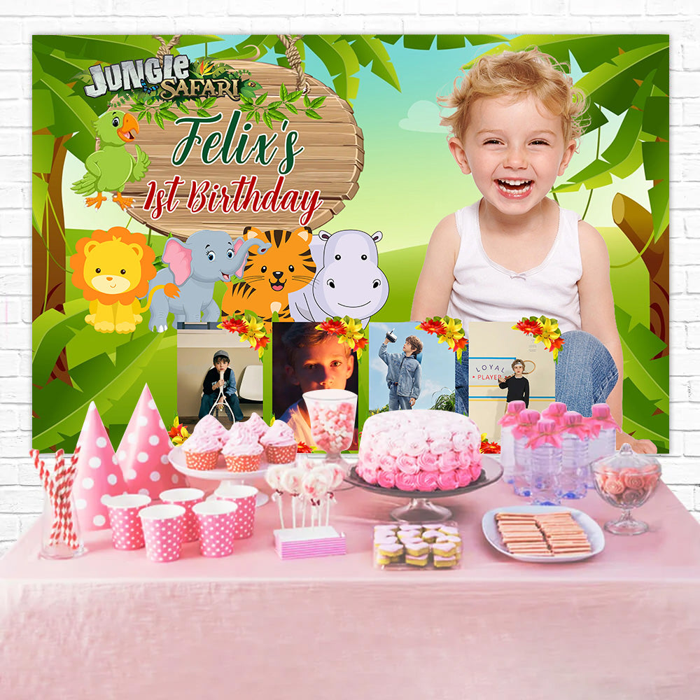 Custom Birthday Party Backdrop Cute Safari Zoo Backdrop MRR3-12