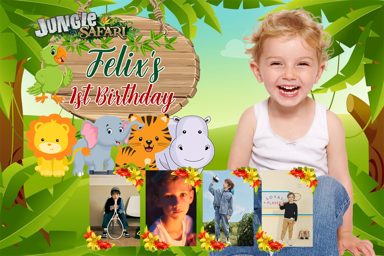Custom Birthday Party Backdrop Cute Safari Zoo Backdrop MRR3-12