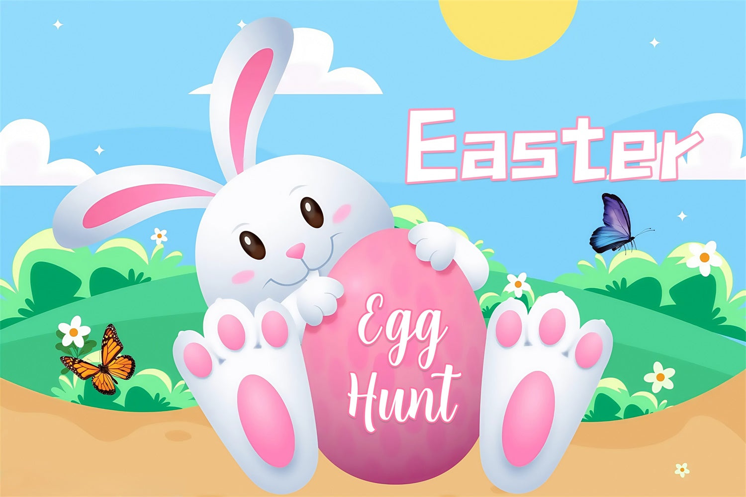 Backdrop For Easter Happy Bunny Pink Egg Personalized Backdrop MRR3-128