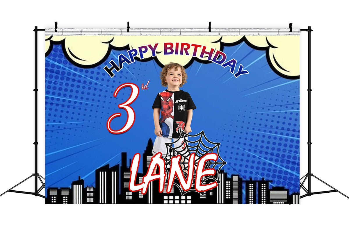 Birthday Backdrop Personalized Superhero Comic City Backdrop MRR3-13