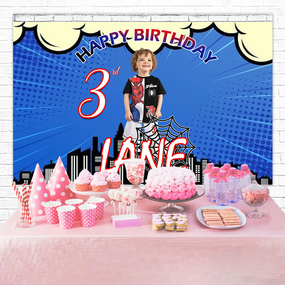 Birthday Backdrop Personalized Superhero Comic City Backdrop MRR3-13