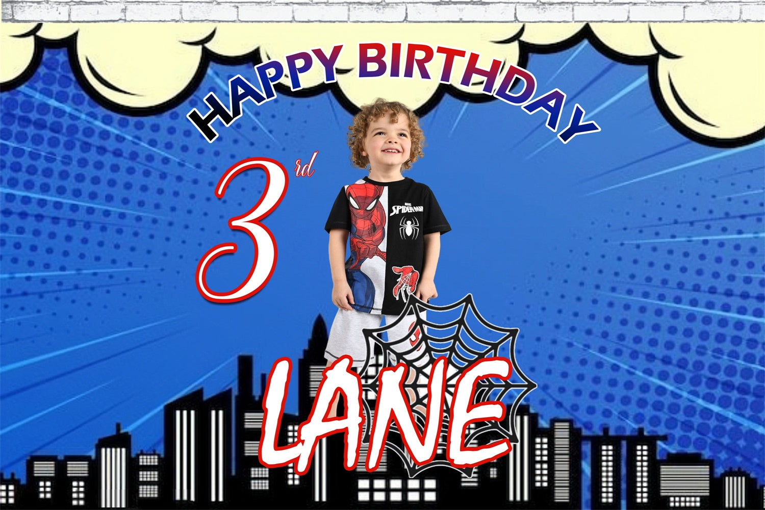 Birthday Backdrop Personalized Superhero Comic City Backdrop MRR3-13