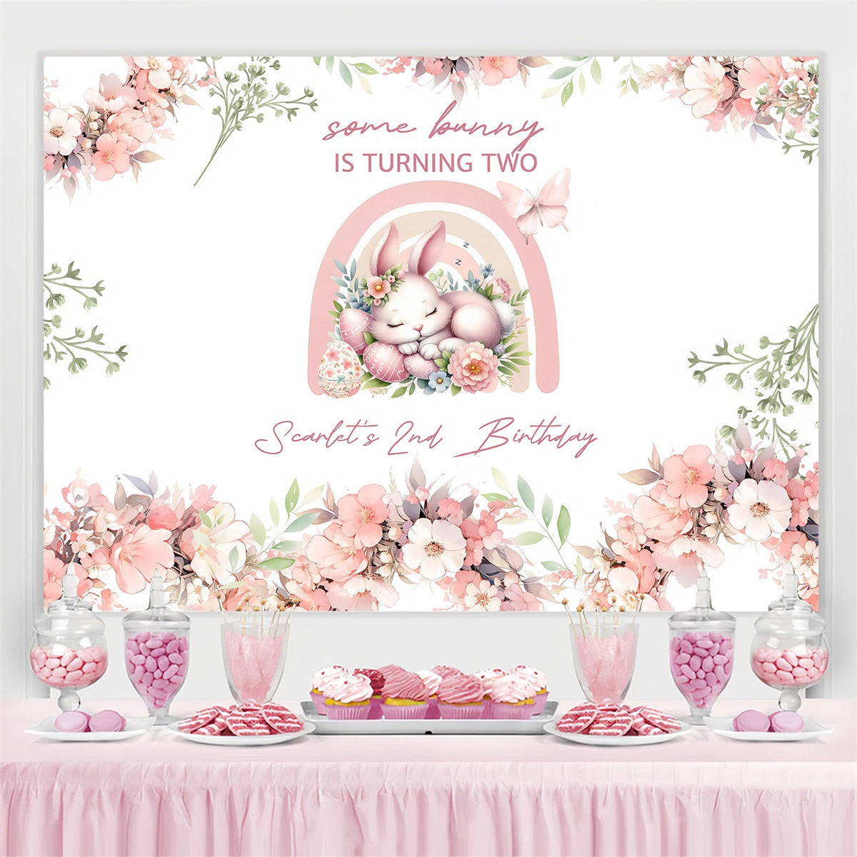 Photo Backdrops For Easter Pastel Bunny Floral Customized Backdrop MRR3-131