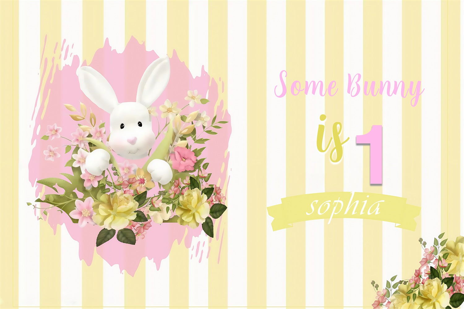 Easter Backdrop Floral Striped Bunny Birthday Custom Backdrop MRR3-134