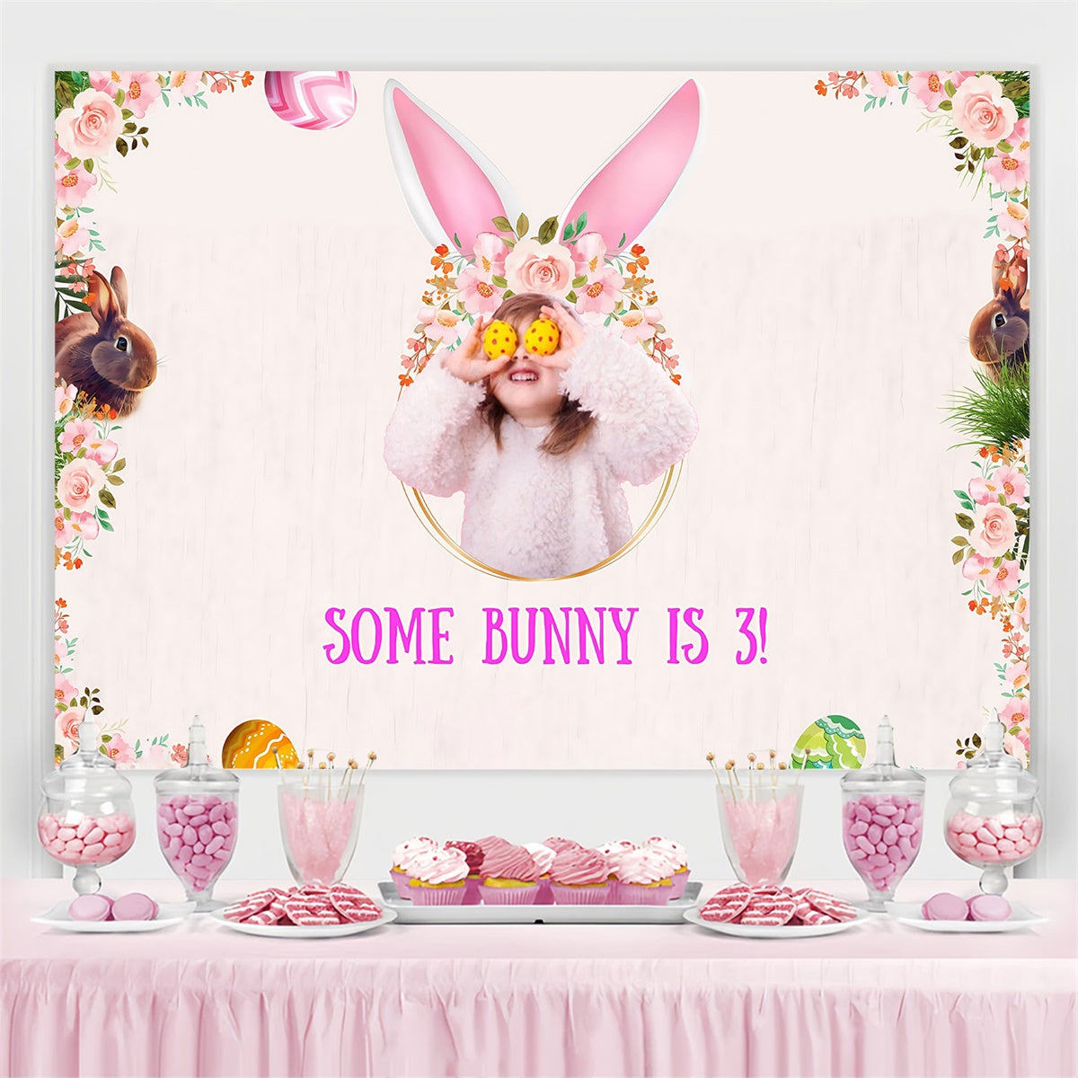 Photo Backdrops Easter Sweet Bunny Garden Party Customized Backdrop MRR3-135