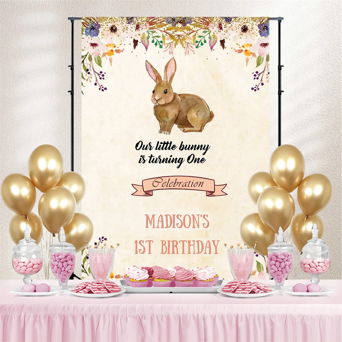Easter Photo Backdrop Elegant Watercolor Bunny Custom Backdrop MRR3-136