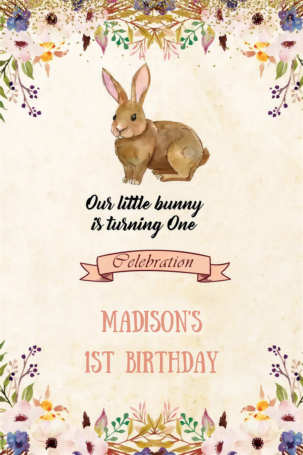 Easter Photo Backdrop Elegant Watercolor Bunny Custom Backdrop MRR3-136