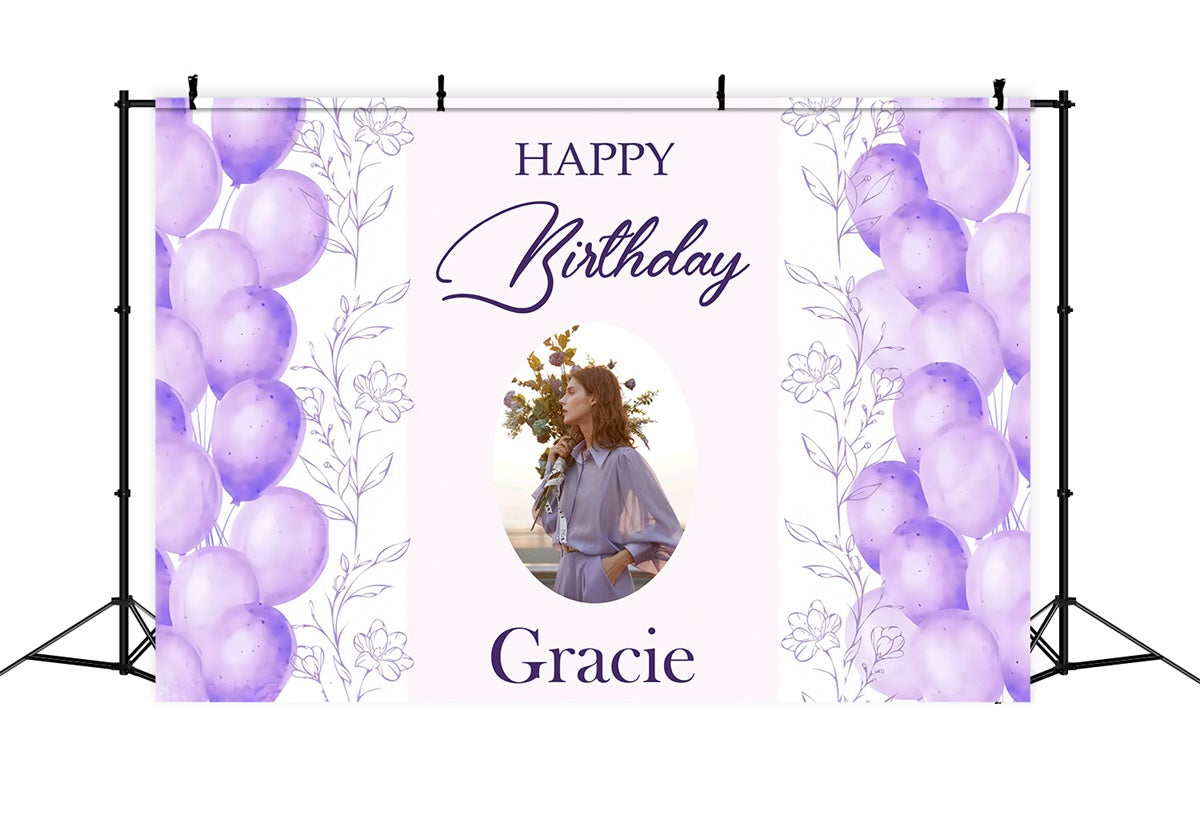 Personalized Backdrop For Birthday Purple Dreamy Balloon Backdrop MRR3-14