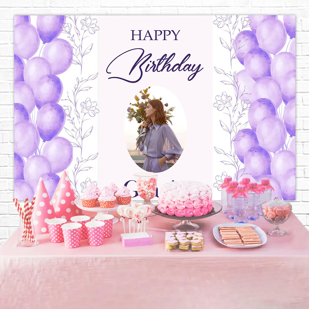 Personalized Backdrop For Birthday Purple Dreamy Balloon Backdrop MRR3-14