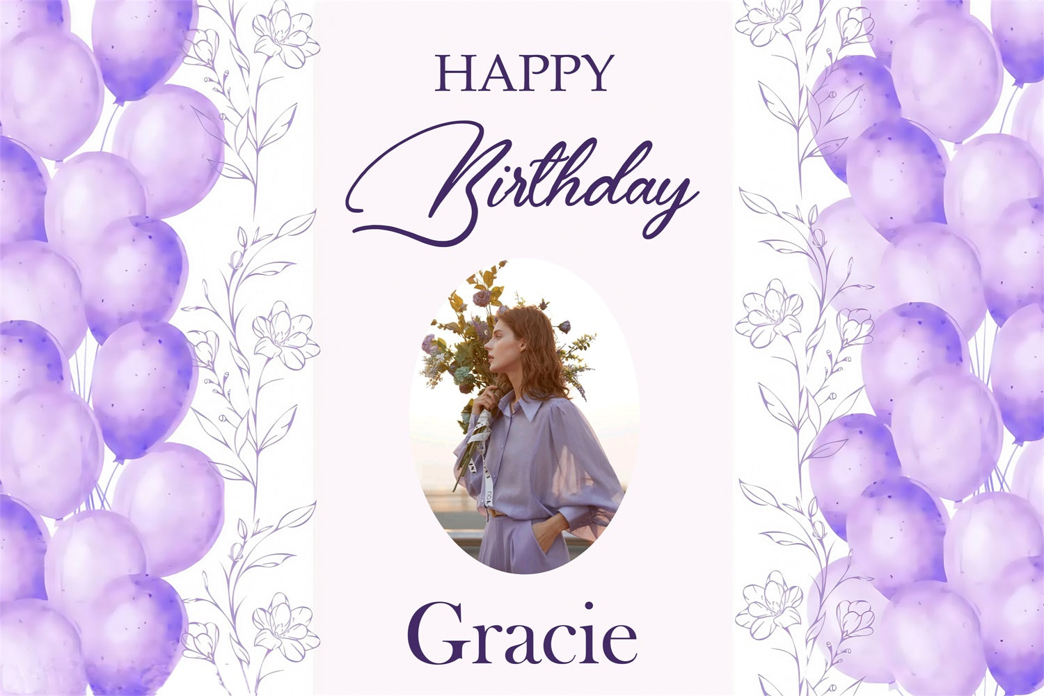 Personalized Backdrop For Birthday Purple Dreamy Balloon Backdrop MRR3-14