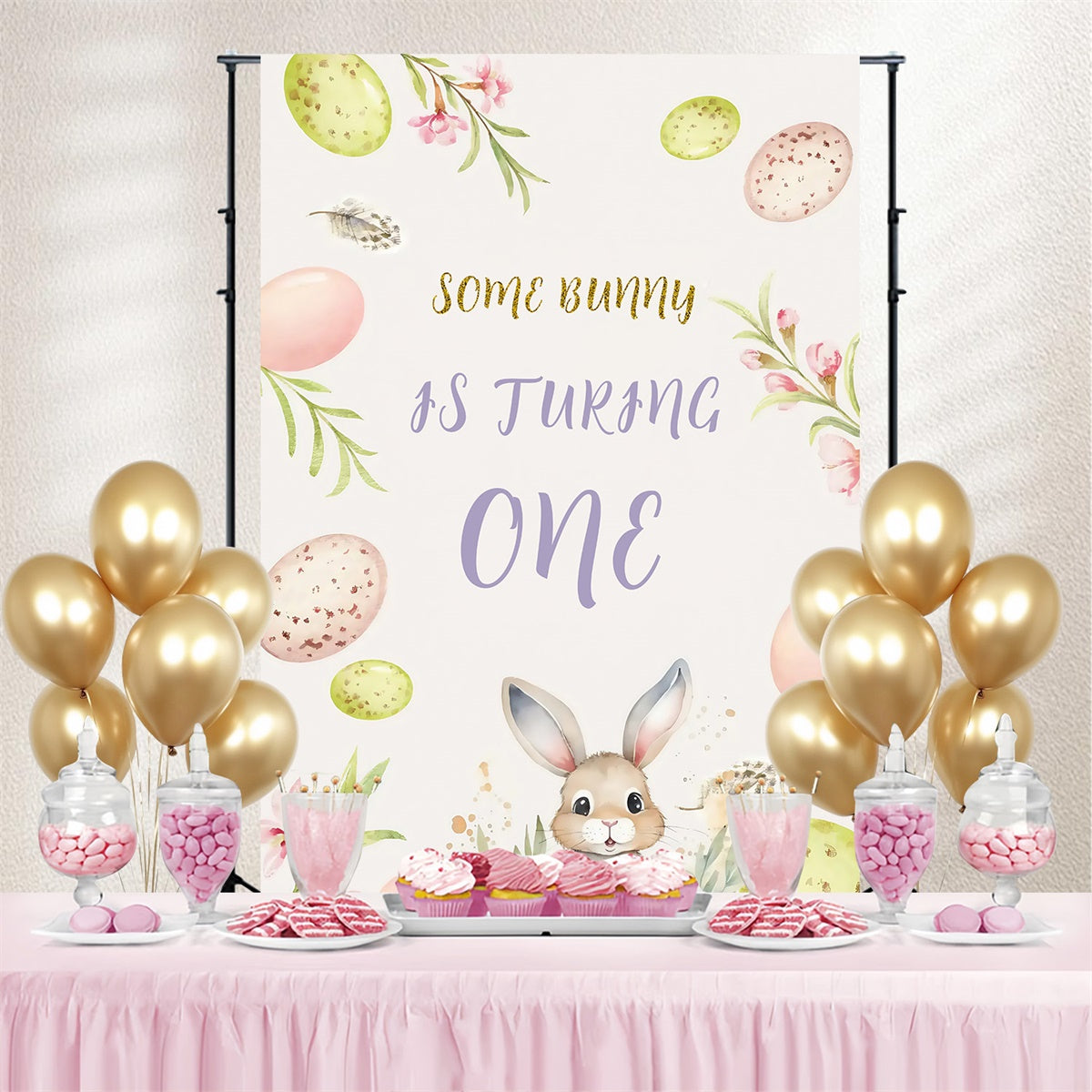 Easter Picture Backdrops Gentle Bunny Blooms Party Custom Backdrop MRR3-140