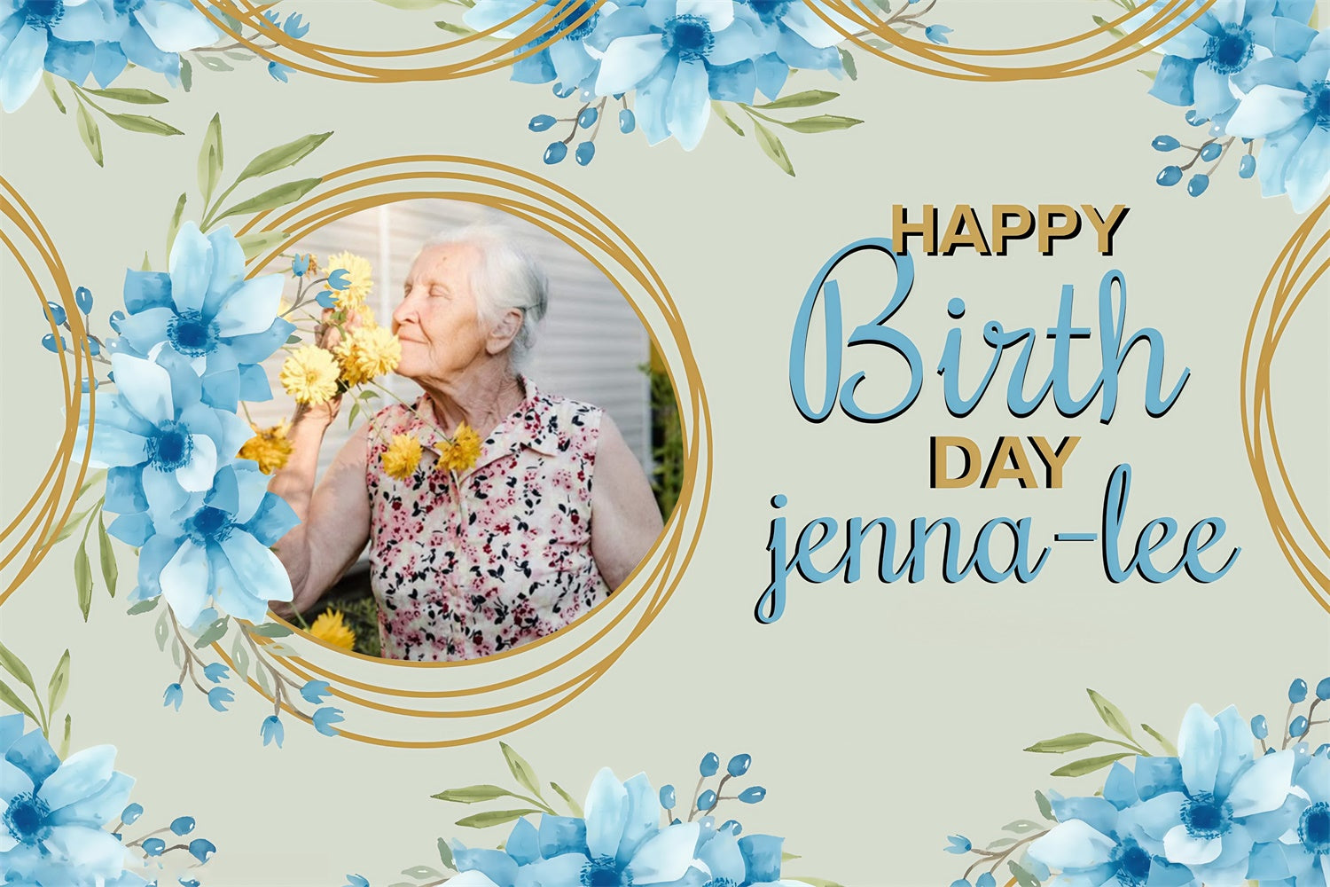 Personalized Birthday Backdrops Elegant Soft Blue Flower Backdrop MRR3-144