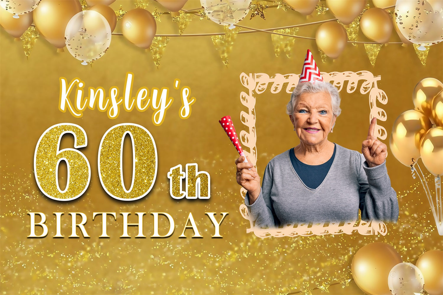 Custom Birthday Backdrops Festive Balloon Cheerful Gold Backdrop MRR3-149