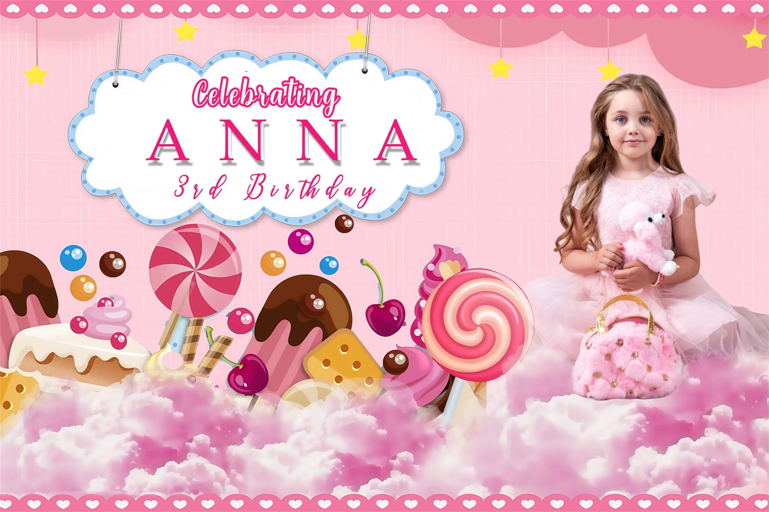 Customize Birthday Backdrop Candy Kingdom Dreamland Backdrop MRR3-15