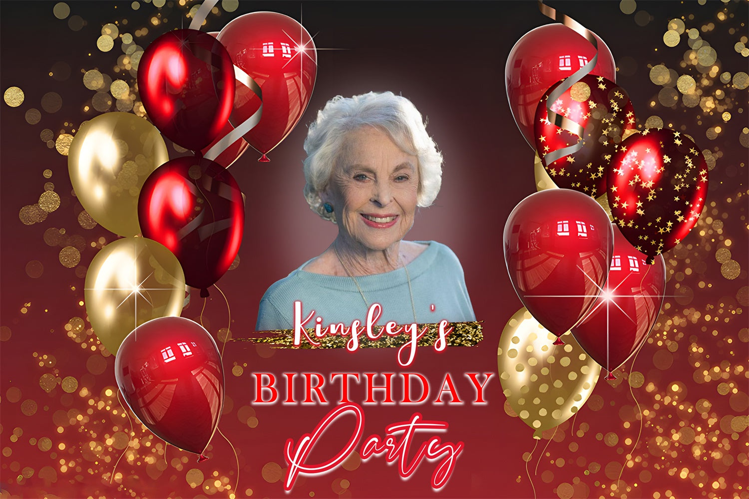 Custom Made Birthday Backdrops Red Gold Balloon Sparkle Backdrop MRR3-150