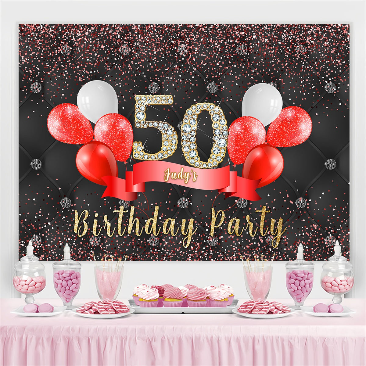 Customized Backdrop For Birthday Balloon Diamond Sparkle Backdrop MRR3-153