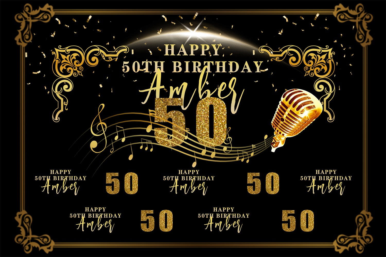 Custom Birthday Backdrops Sparkling Microphone Music Theme Backdrop MRR3-155