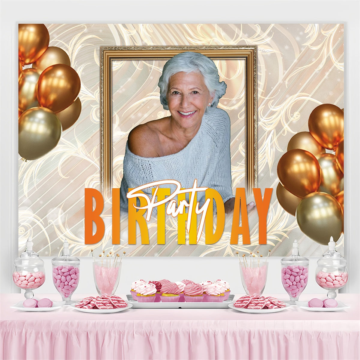 Personalized Backdrop For Birthday Golden Balloon Elegant Backdrop MRR3-158