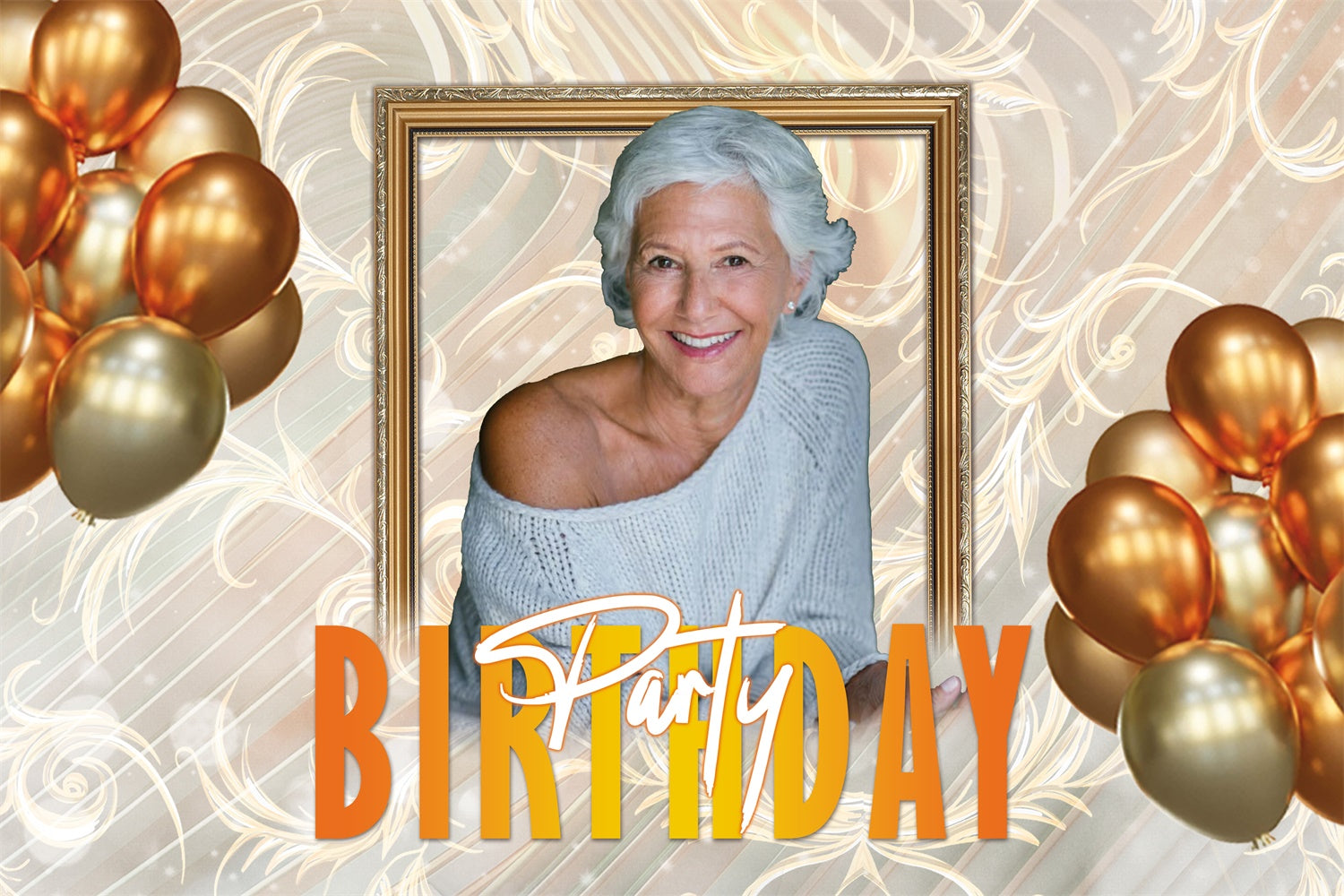 Personalized Backdrop For Birthday Golden Balloon Elegant Backdrop MRR3-158