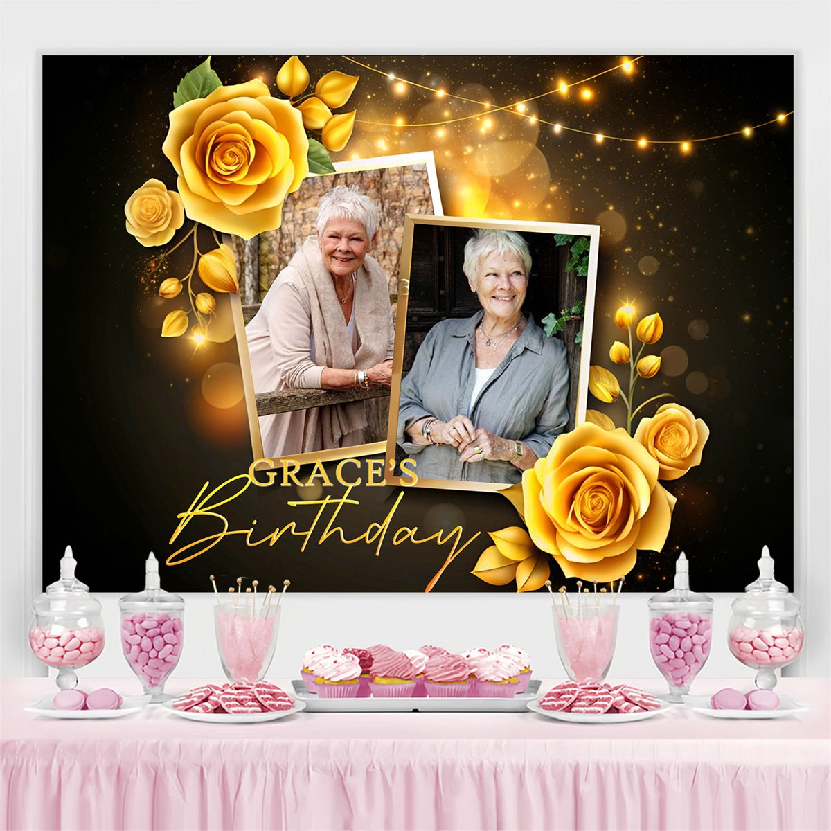 Custom Happy Birthday Backdrop Warm Light Yellow Flower Backdrop MRR3-160