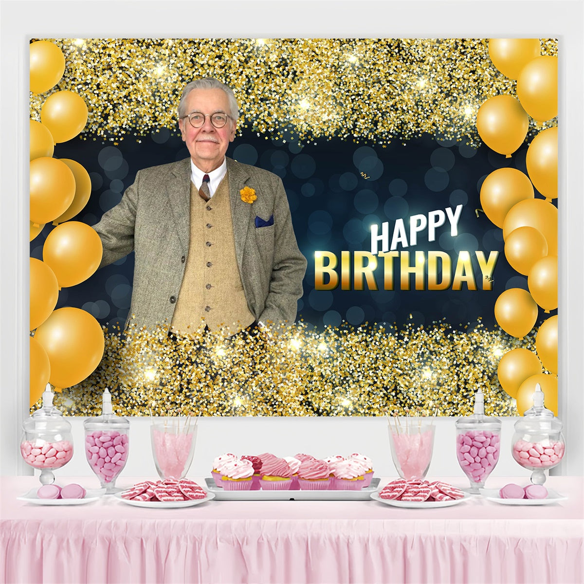 Custom Made Birthday Backdrops Sparkling Confetti Elegant Backdrop MRR3-162