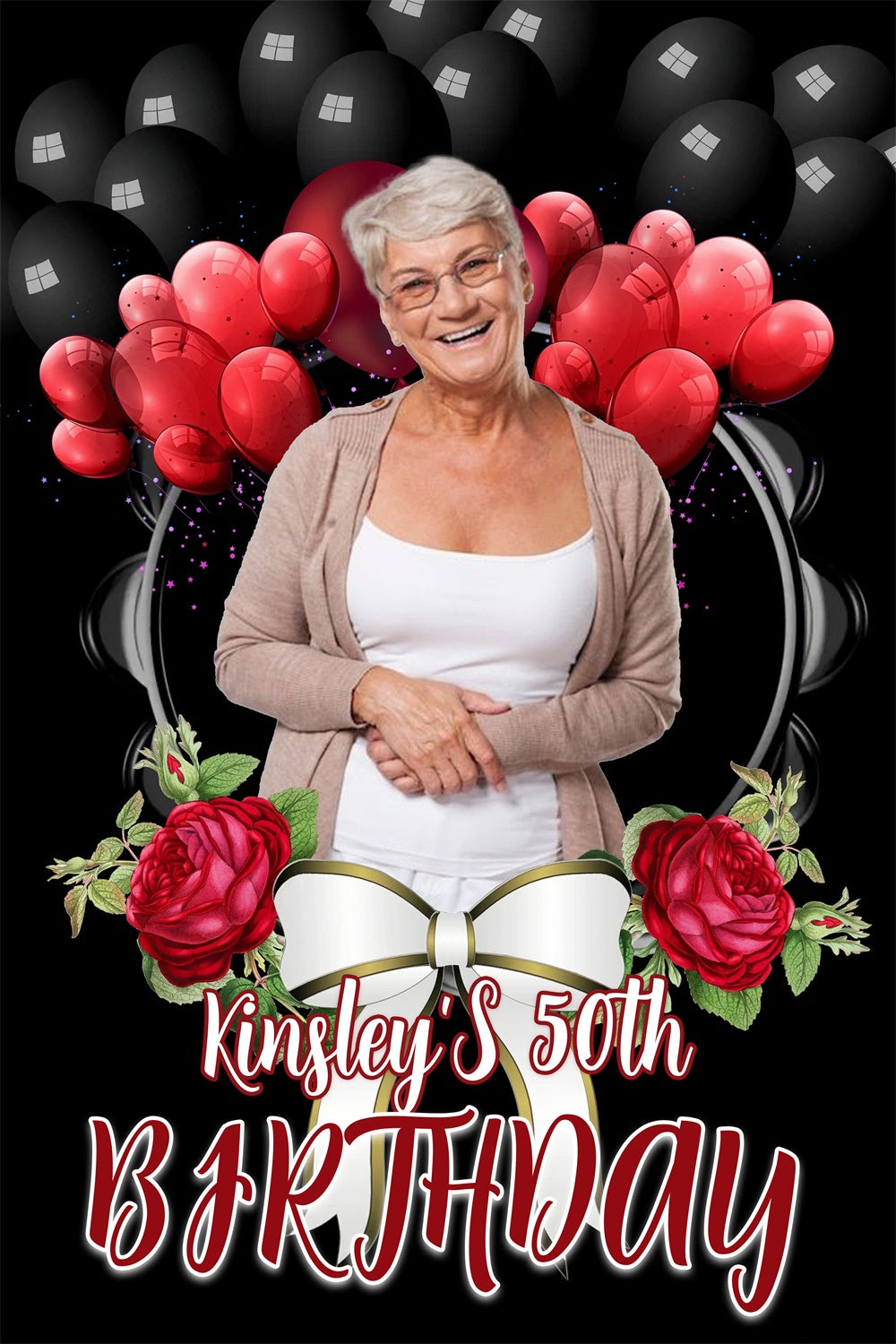 Customize Backdrop For Birthday Red Balloon Rose 50th Backdrop MRR3-165