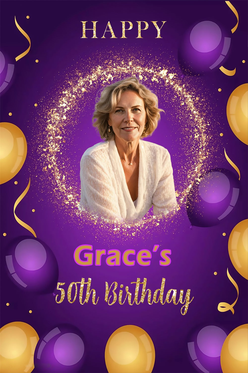 Personalized 50th Birthday Backdrop Elegant Purple Sparkle Backdrop MRR3-166
