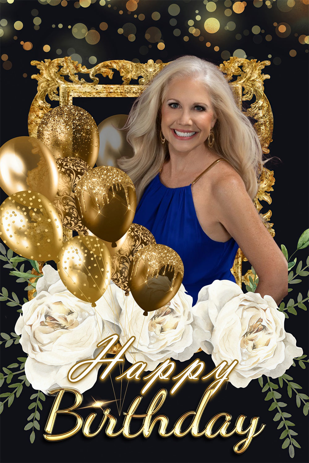 Custom Made Birthday Backdrops Gold Balloon Elegant Rose Backdrop MRR3-167