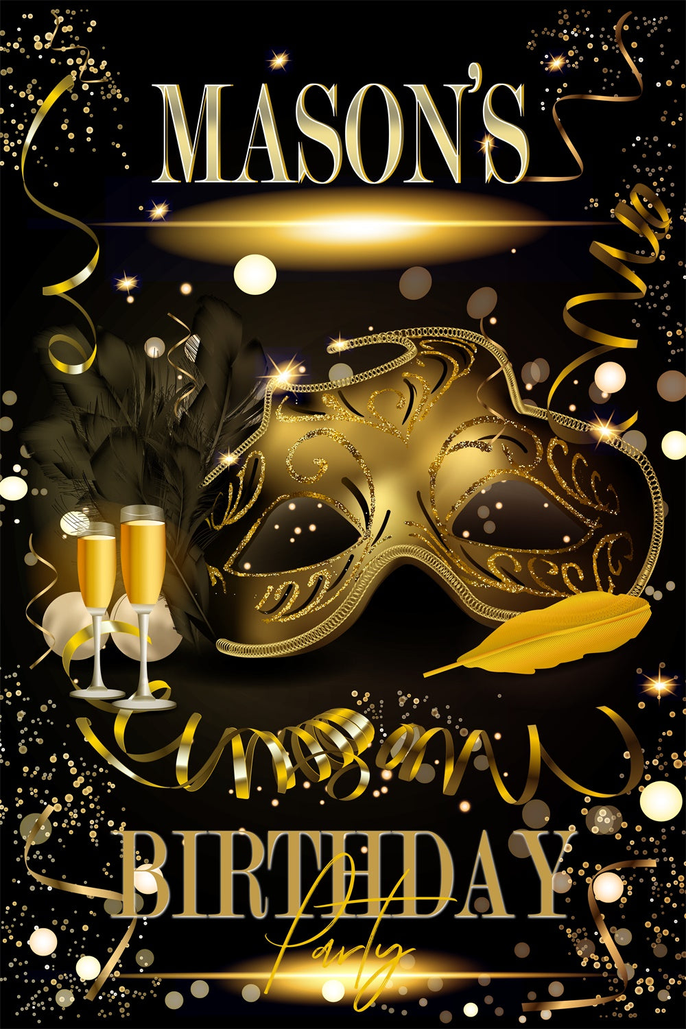 Customized Backdrop For Birthday Elegant Mask Gold Theme Backdrop MRR3-170