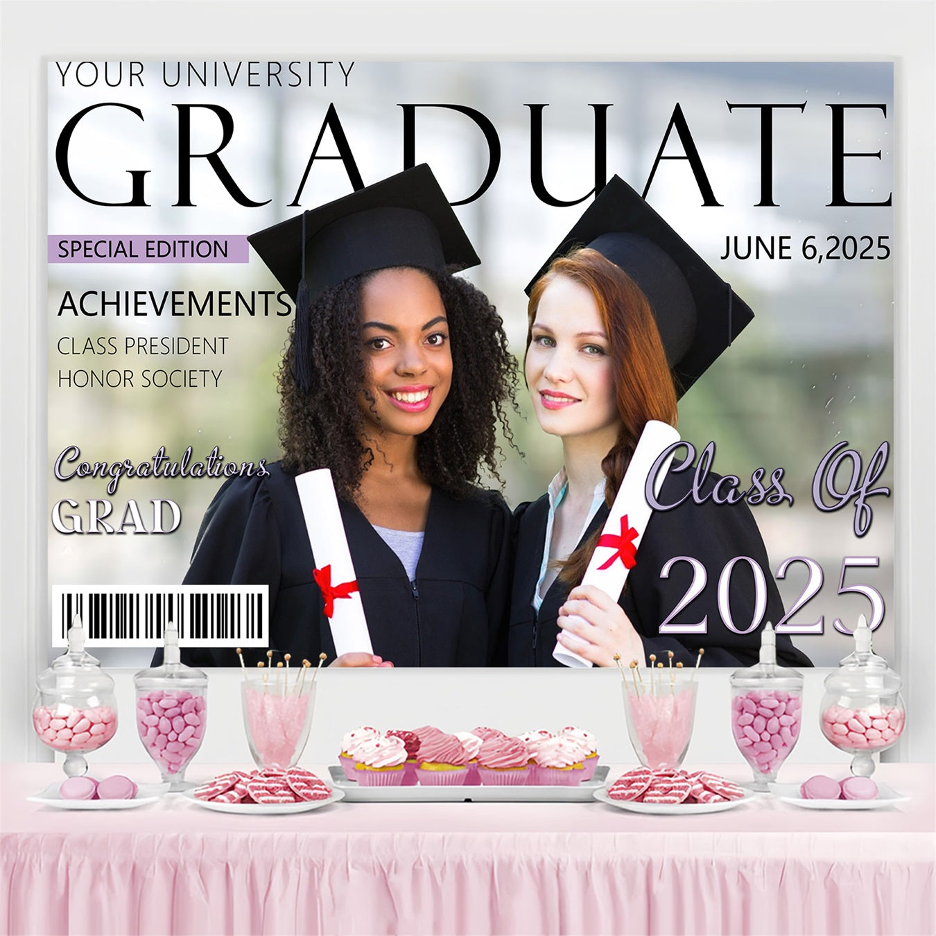 Graduation Backdrops Magazine Cover Personalised Party Graduation Backdrop MRR3-178