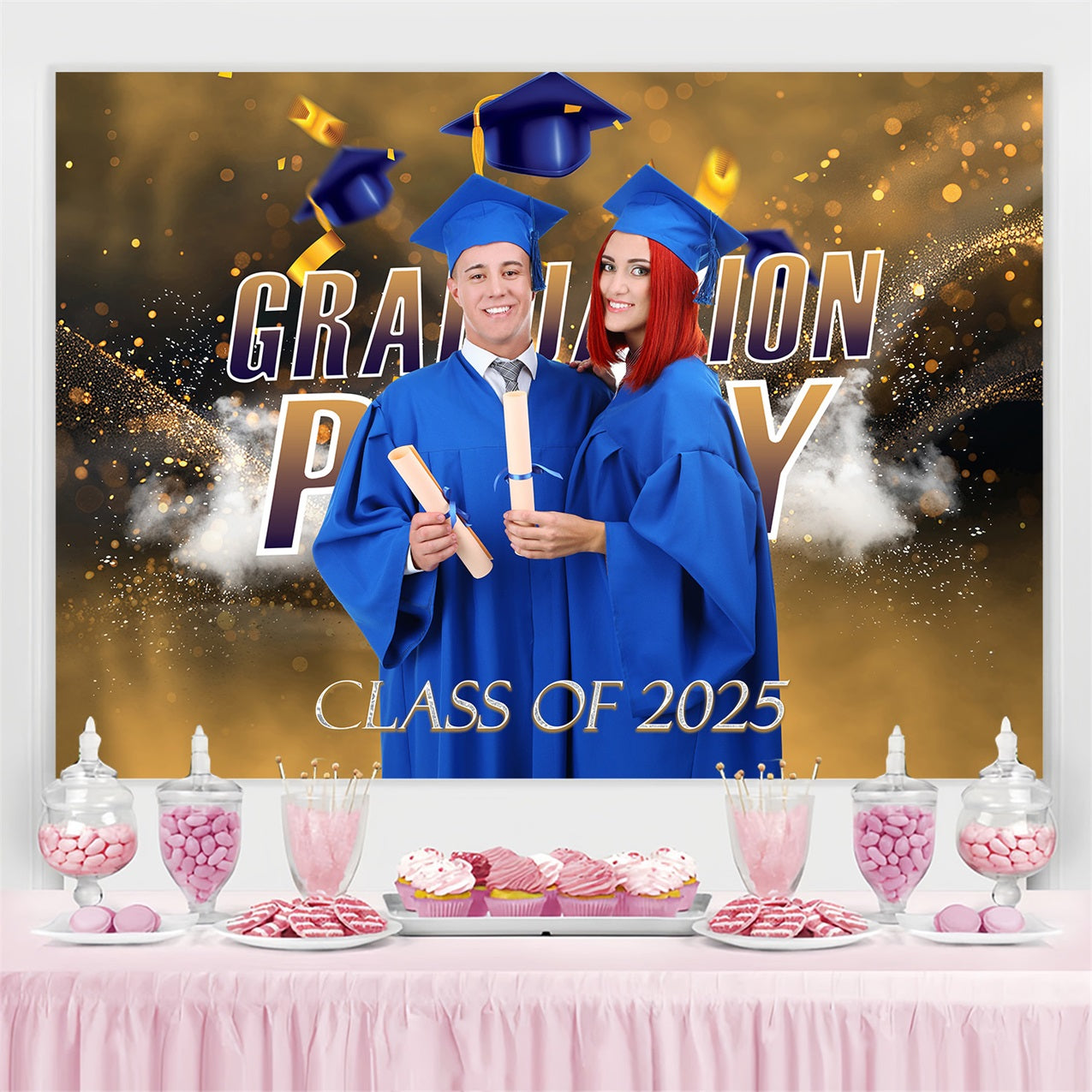 Backdrop Graduation Glitter Glow Personalised Party Graduation Backdrop MRR3-186
