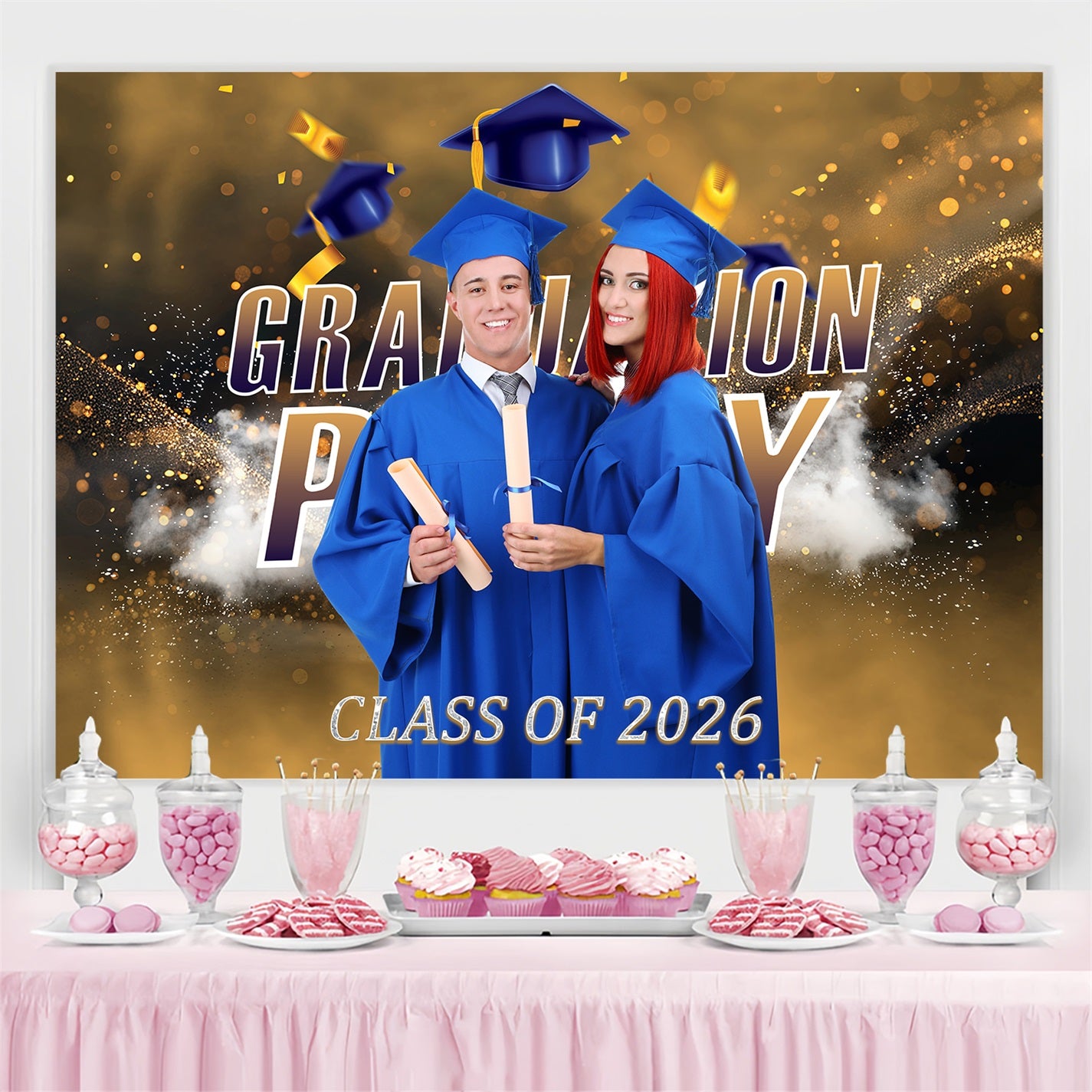 Backdrop Graduation Glitter Glow Personalised Party Graduation Backdrop MRR3-186