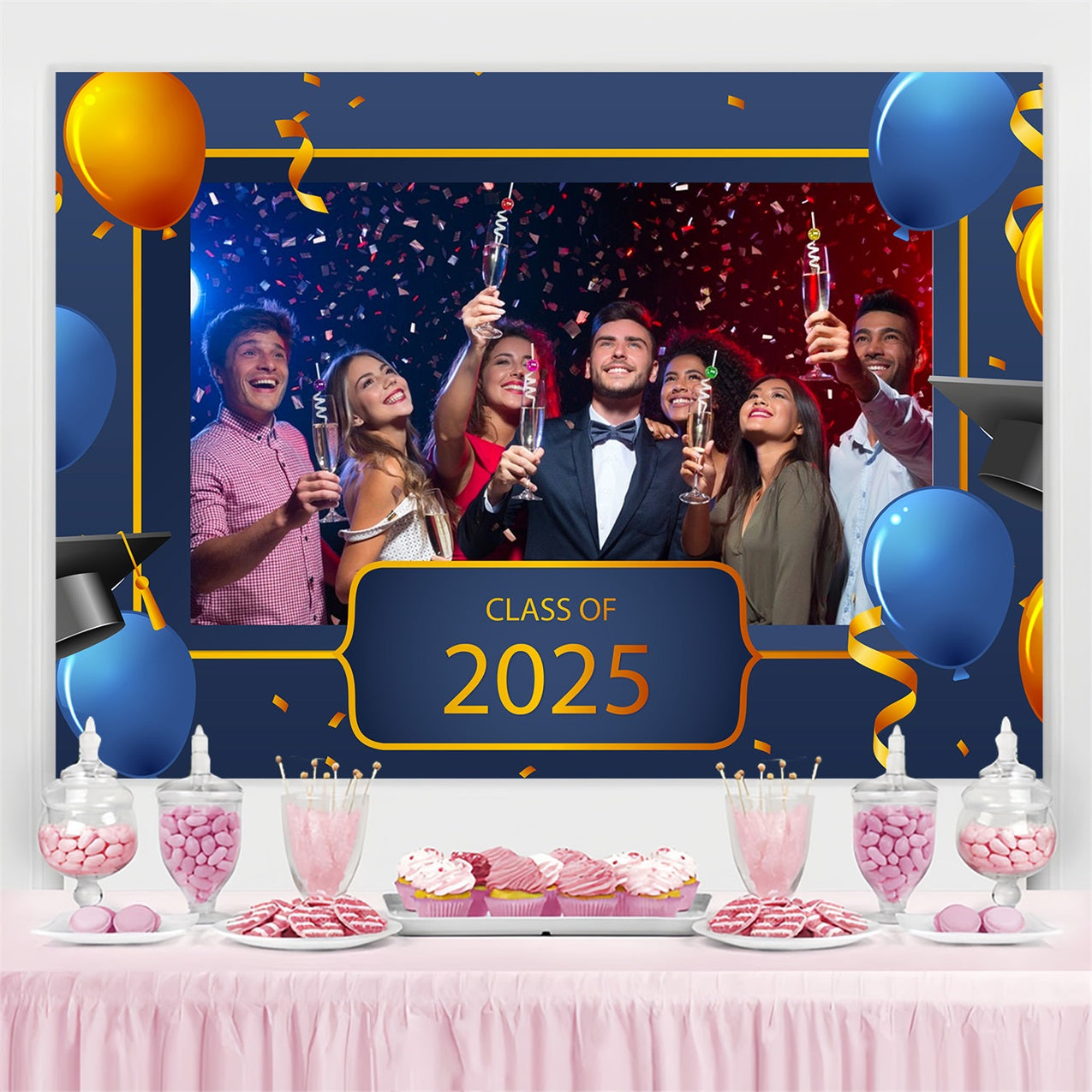 Graduation Photo Backdrop Balloon Confetti Personalized Party Graduation Backdrop MRR3-189