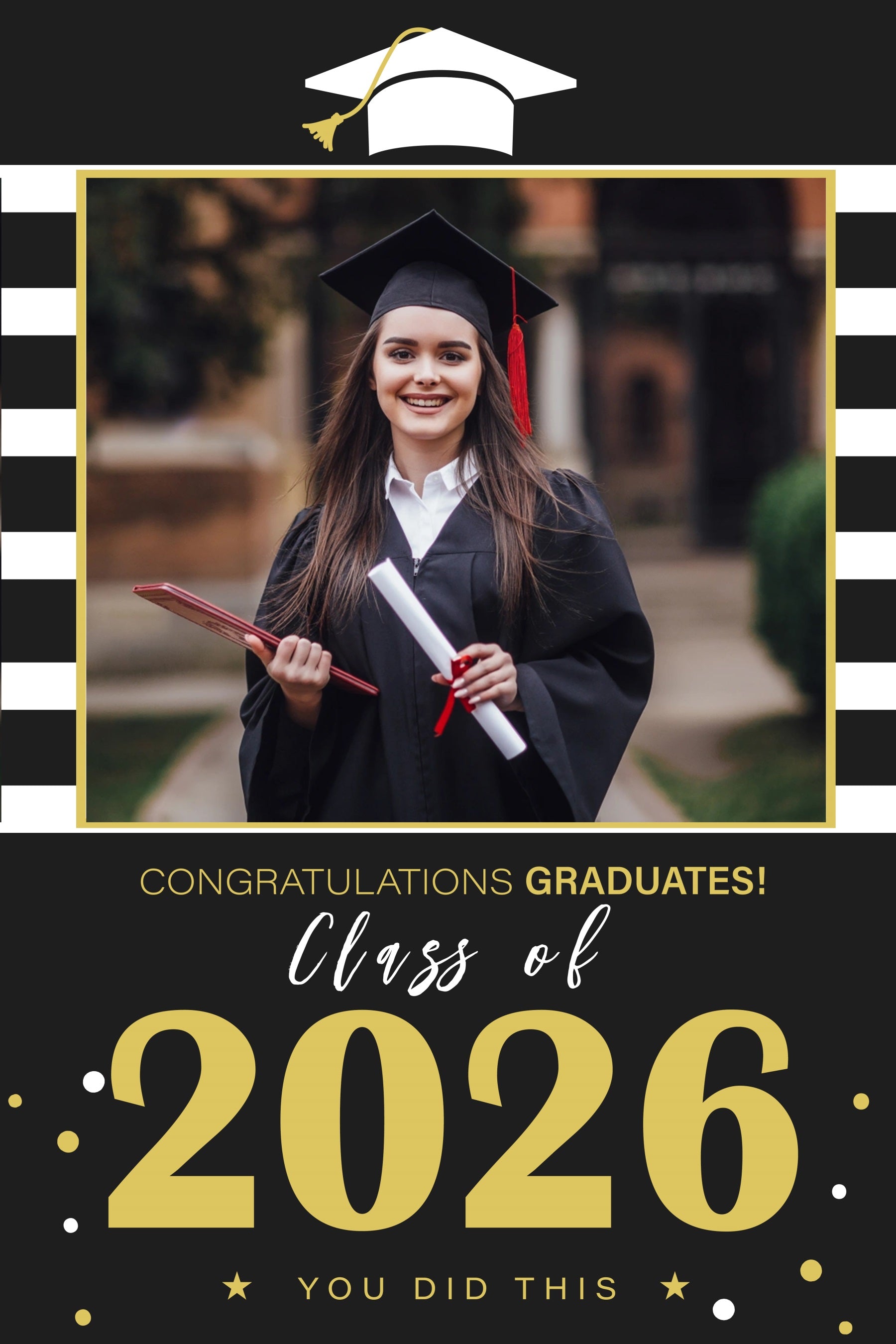 2026 Graduation Backdrop Modern Stripes 2026 Personalized Party Graduation Backdrop MRR3-193