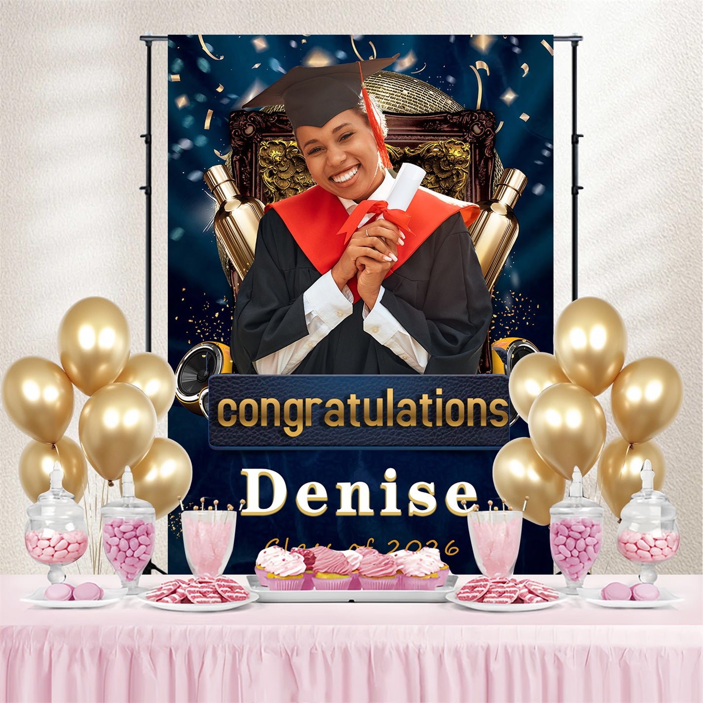 Graduation Photo Backdrop Ideas Confetti Champagne Personalised Party Graduation Backdrop MRR3-195