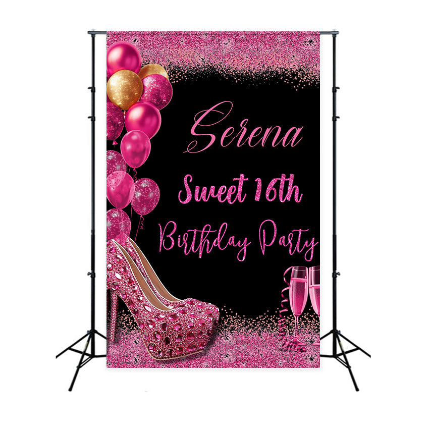 Customized Birthday Backdrop Pink Sparkle Sweet 16 Backdrop MRR3-23