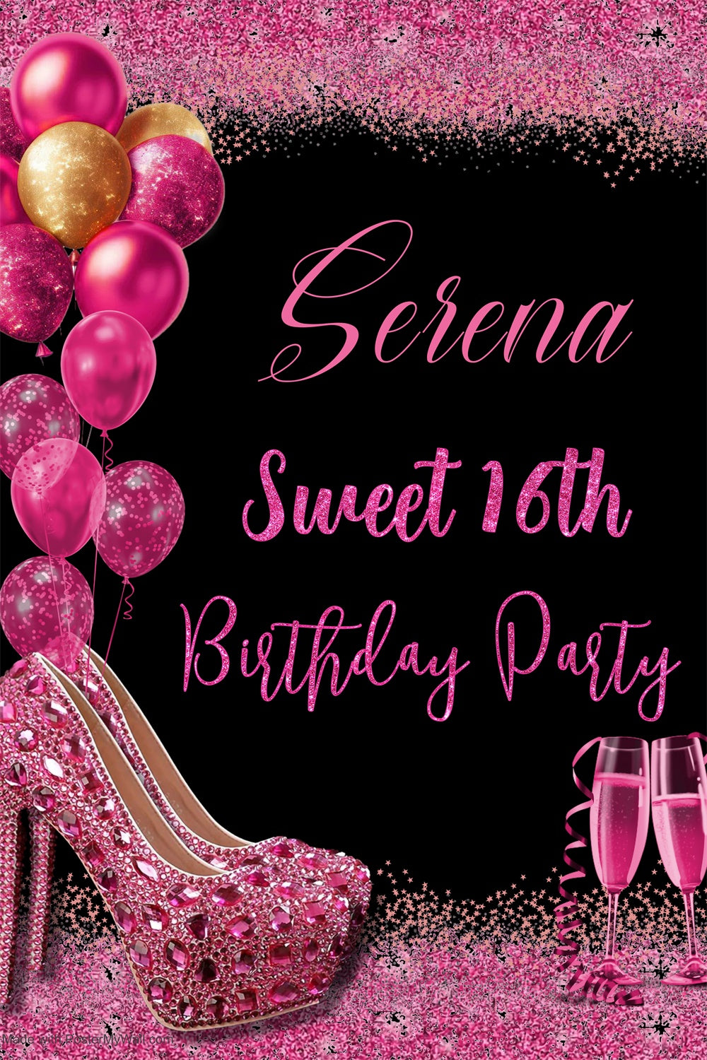 Customized Birthday Backdrop Pink Sparkle Sweet 16 Backdrop MRR3-23
