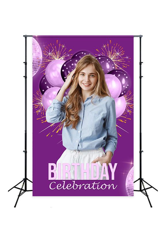 Birthday Backdrop Personalized Purple Balloon Party Backdrop MRR3-28