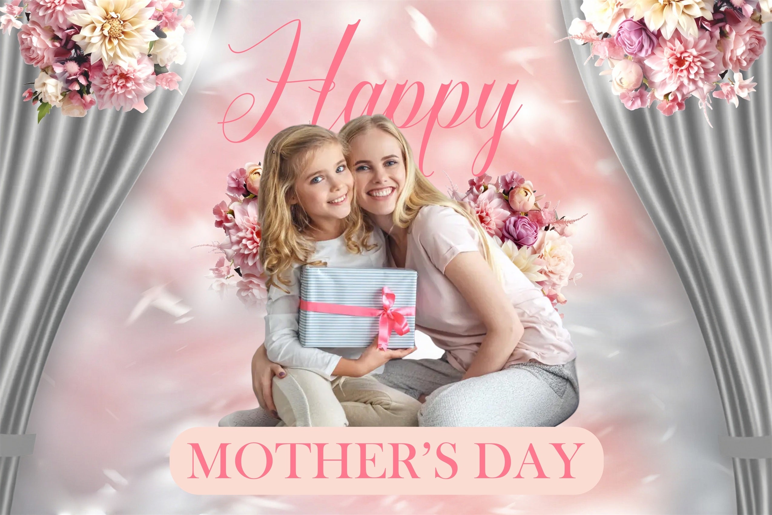 Backdrops For Mother's Day Pastel Flower Curtain Personalised Backdrop MRR3-34