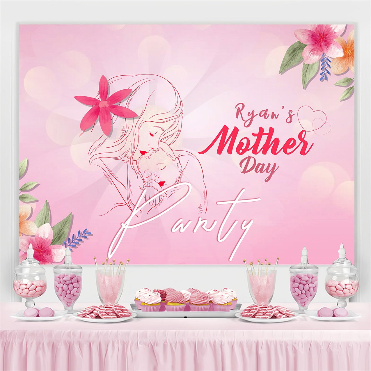 Mother's Day Backdrop Mother Baby Illustration Custom Backdrop MRR3-35